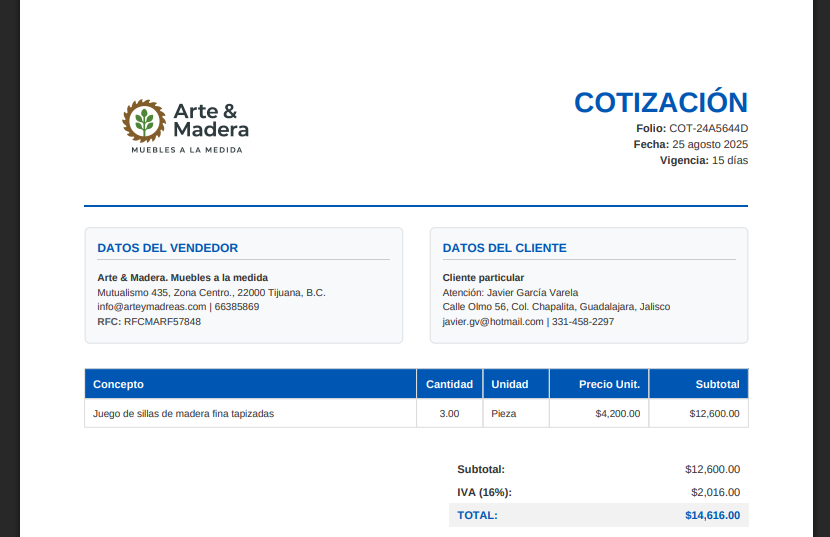 PDF generado por CotizaLink