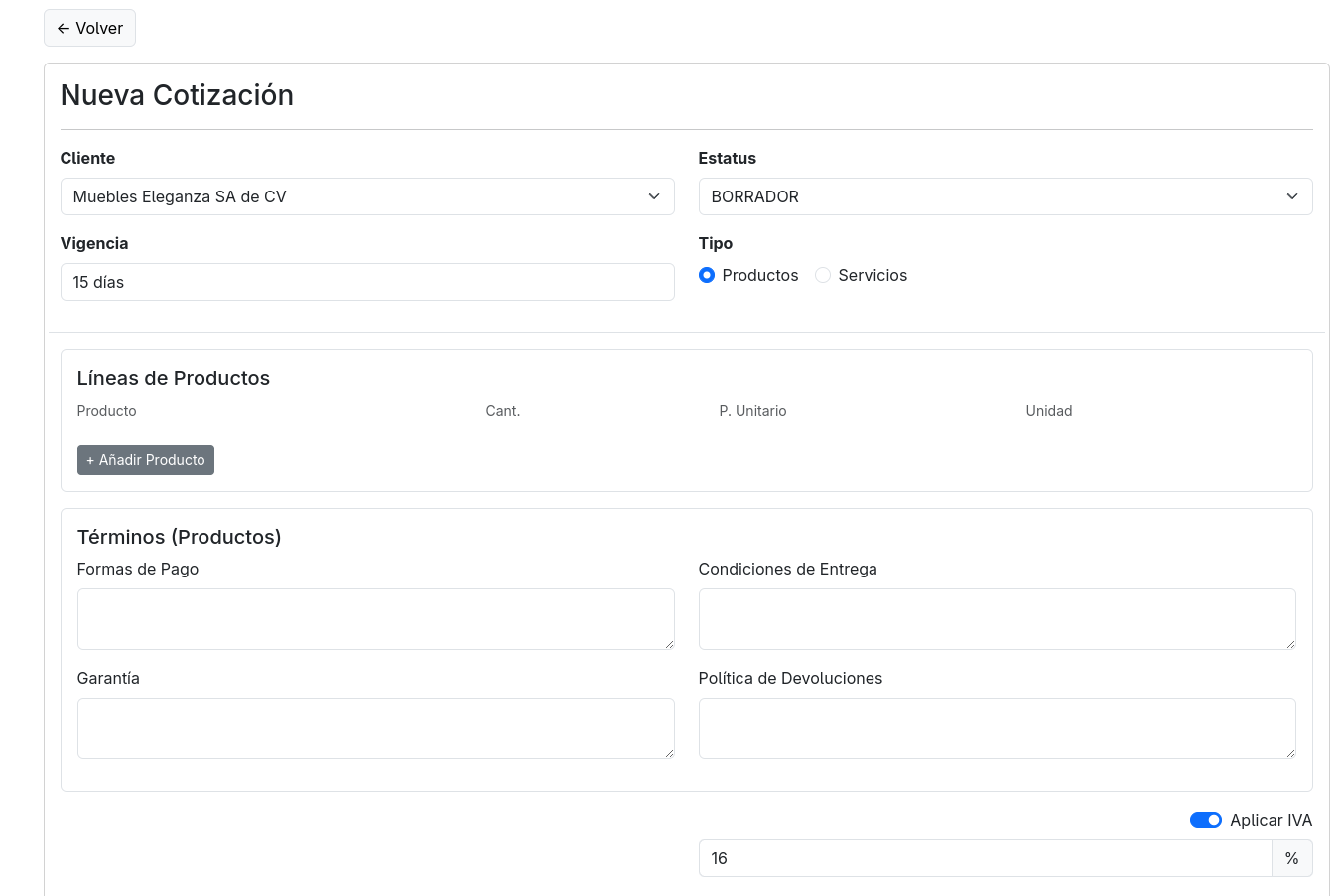 Formulario de CotizaLink